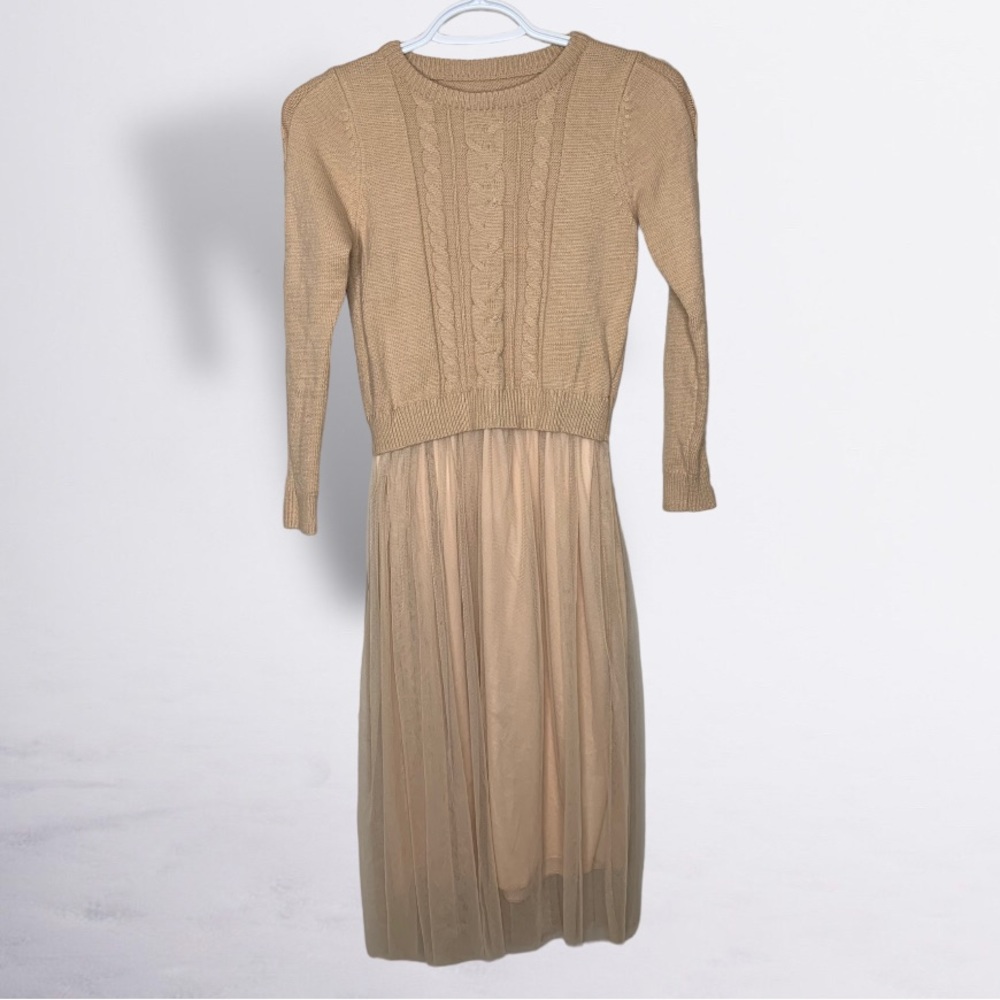 Soft Cable Knit Sweater Dress With Tulle Skirt